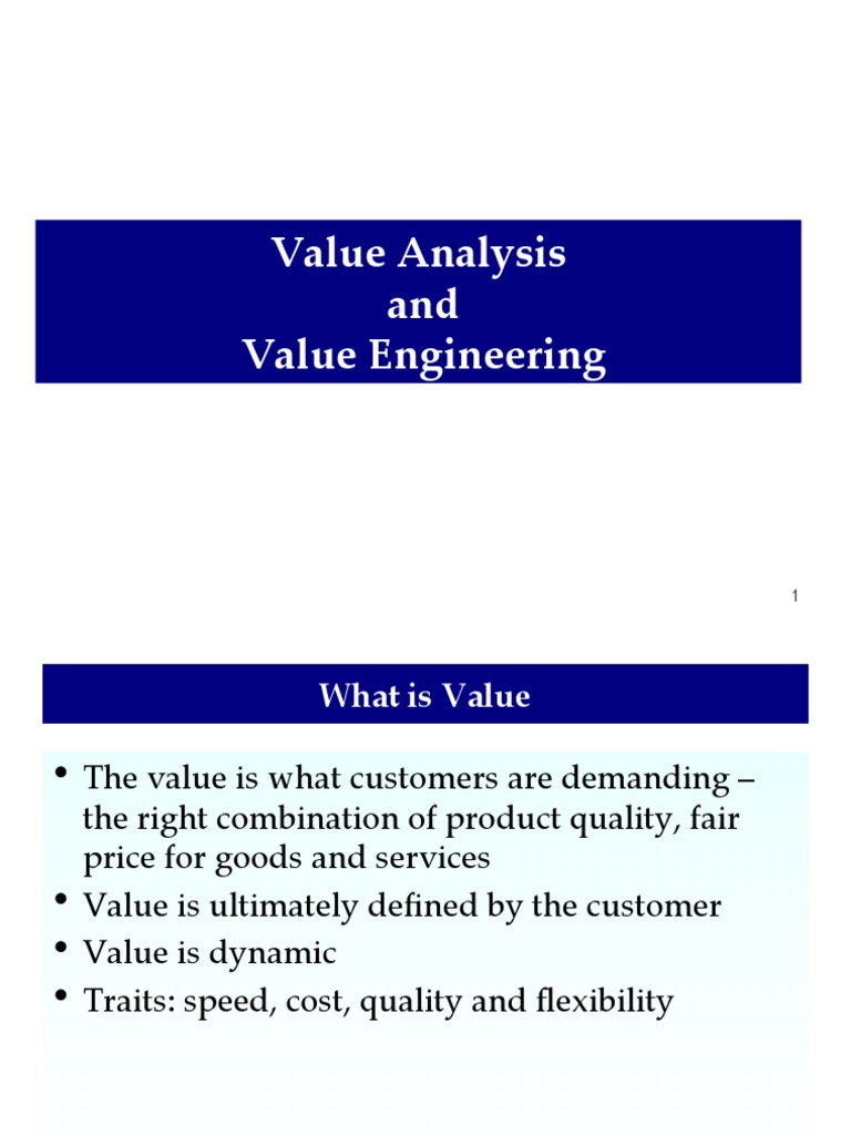 Value Analysis and Value Engineering | PDF | Value (Economics) | Inventory