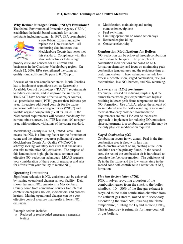 NOx Reductionhandout FINAL | PDF | N Ox | Exhaust Gas