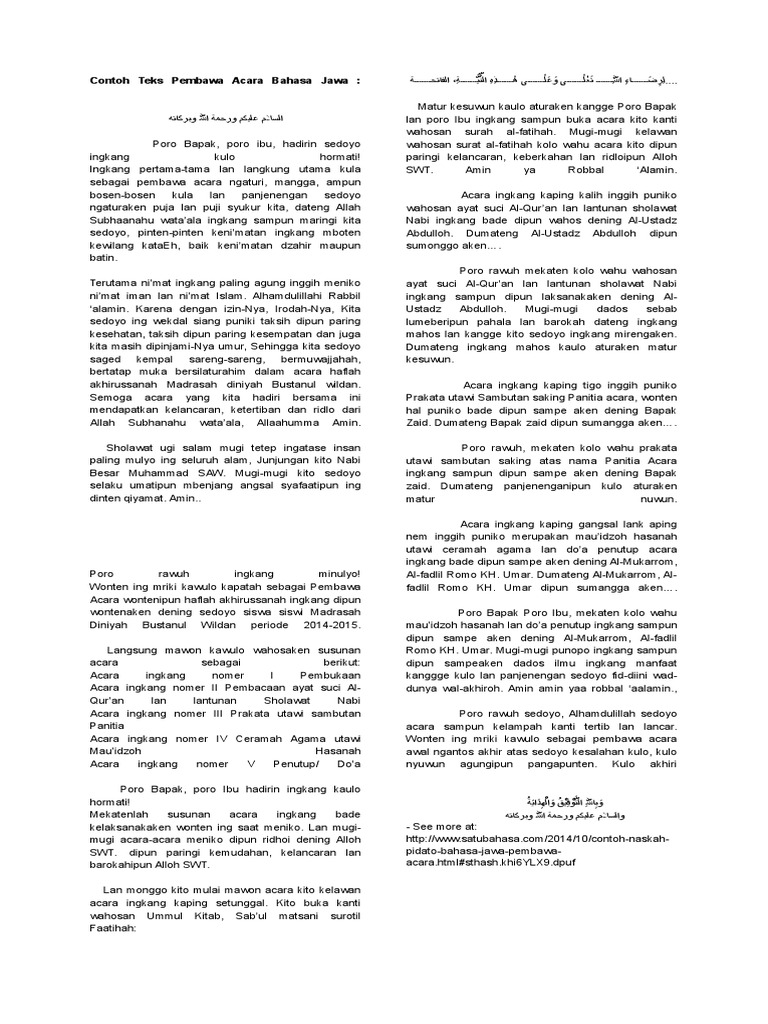 Kumpulan Contoh Teks Pembawa Acara Khitanan Dalam Bahasa Jawa Terbaru
