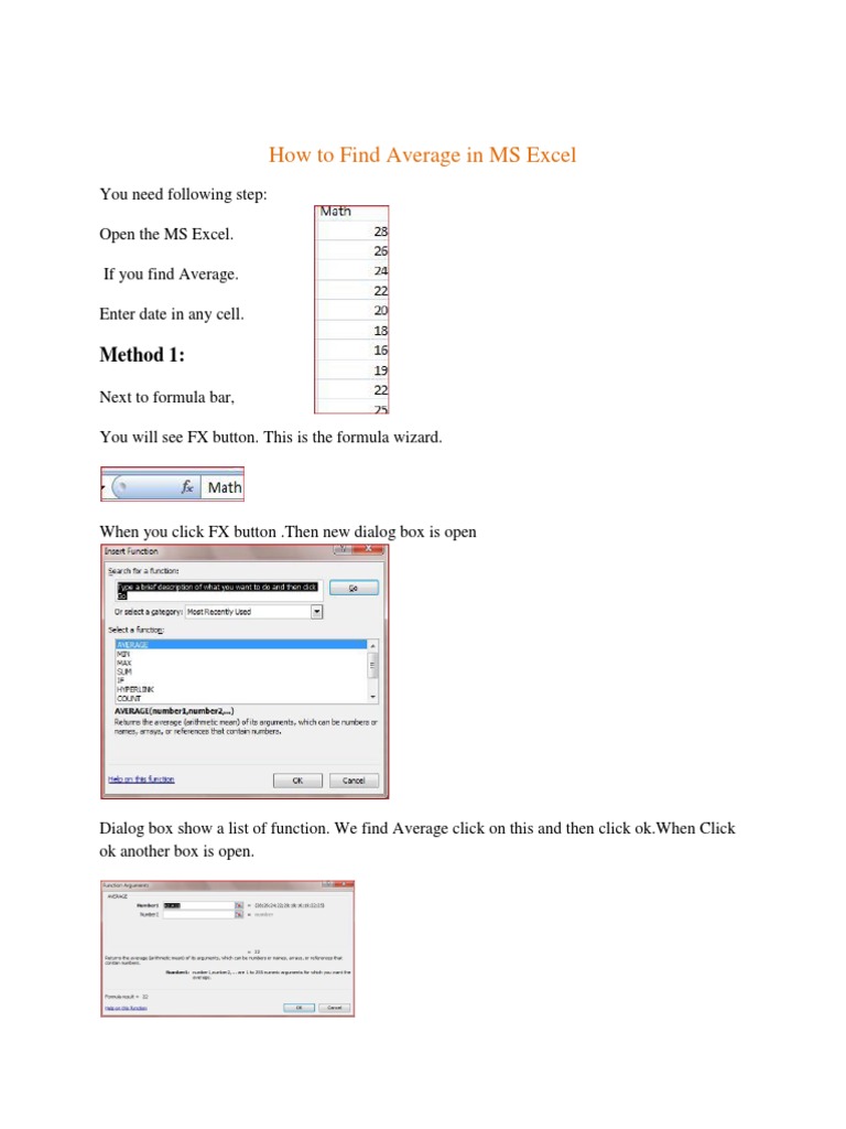 Using the Average Function in Excel | PDF | Average | Function ...