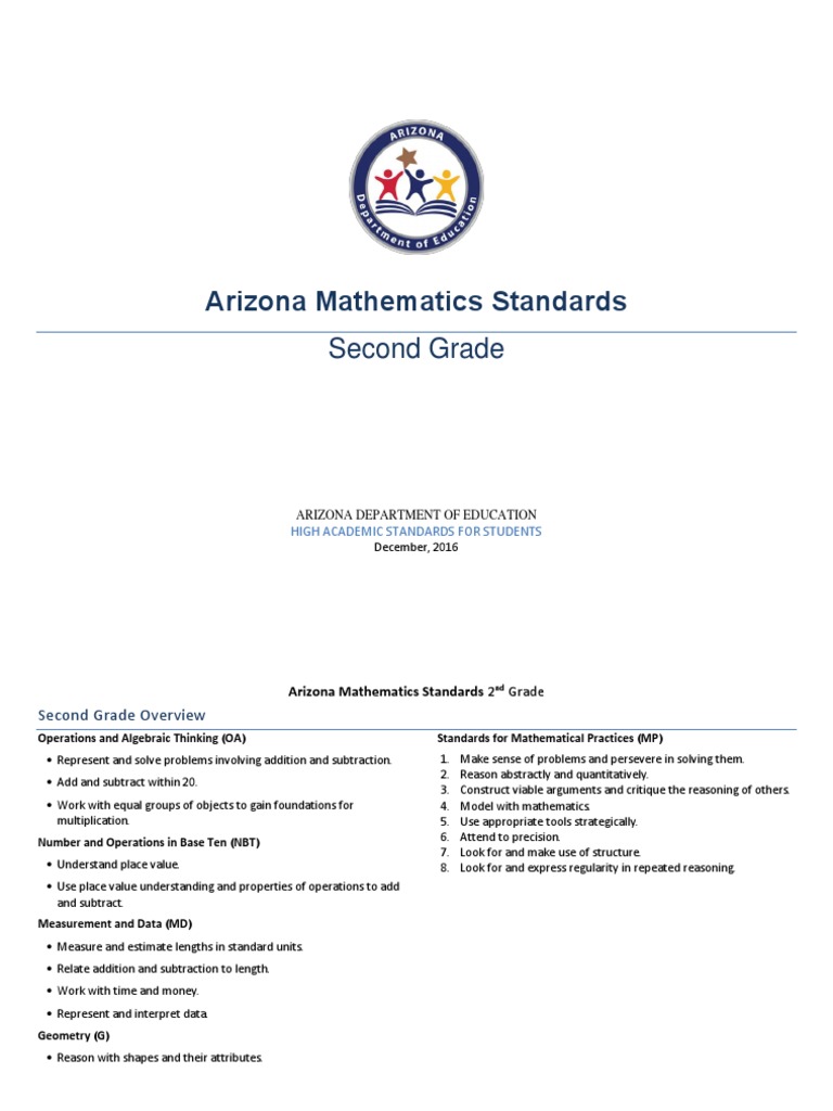 Arizona Mathematics Standards: Second Grade | PDF | Subtraction ...