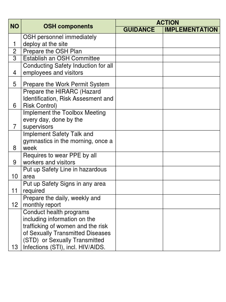 OSH Implementation Action Plan Guide | PDF | Computers