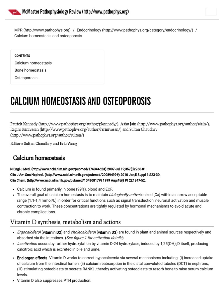 Calcium Homeostasis and Osteoporosis - McMaster Pathophysiology Review ...