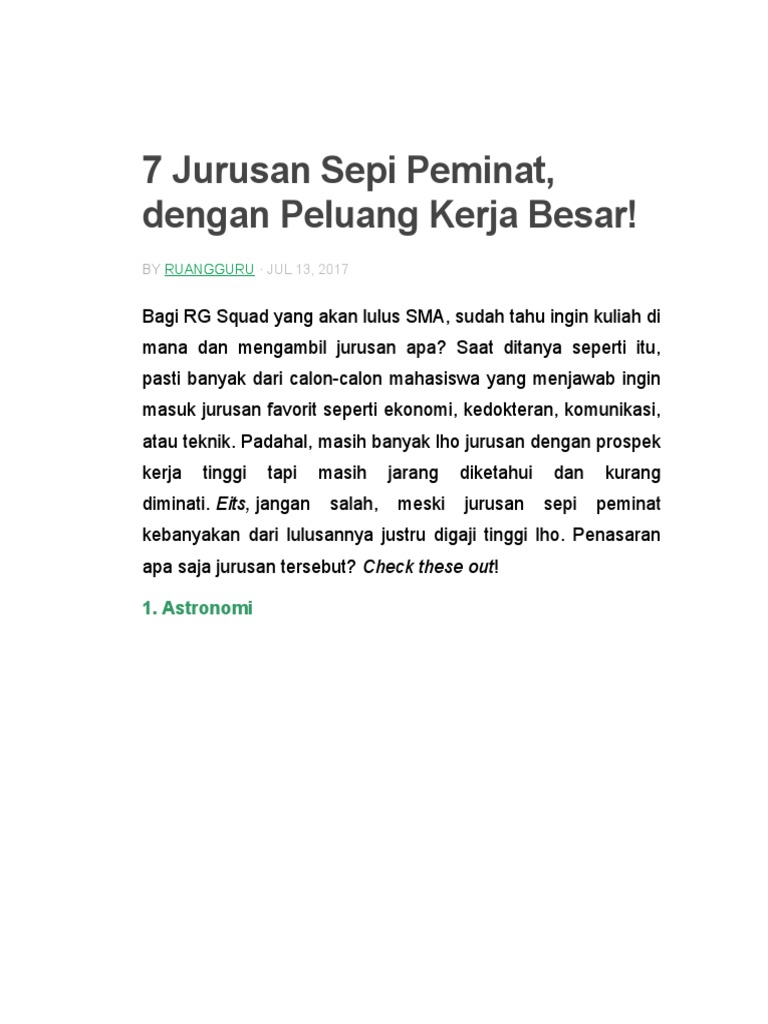 Jurusan Sepi Peminat Dan Peluang Kerja Besar Info Seputar Kerjaan