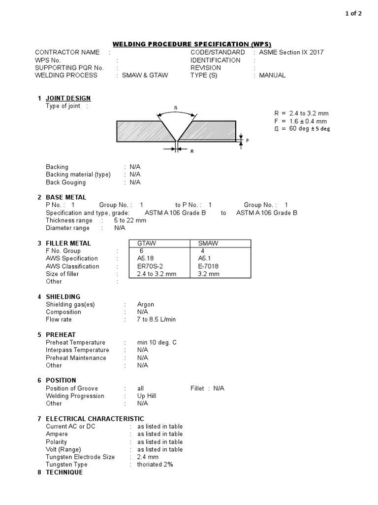 Draft Wps For Carbon Steel Pipe Welding Construction