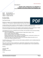 Sample Letter of Response To An Allegation of Violation of The Ohio Smoke Free Workplace Law