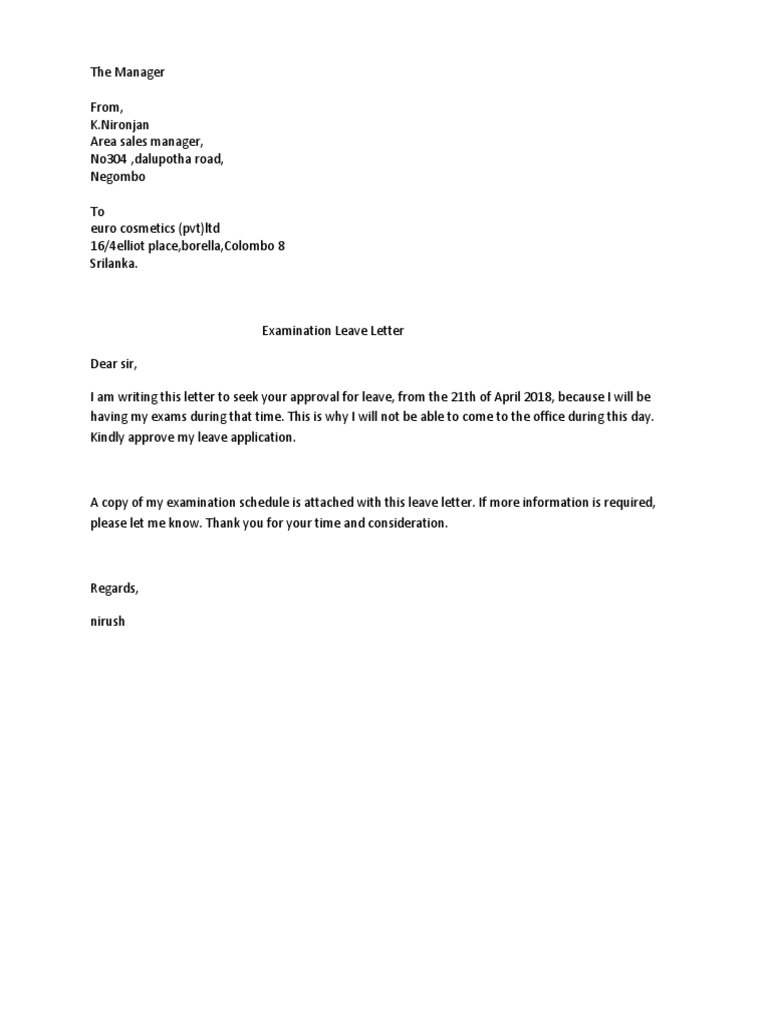 Exam Leave Application for Approval | PDF