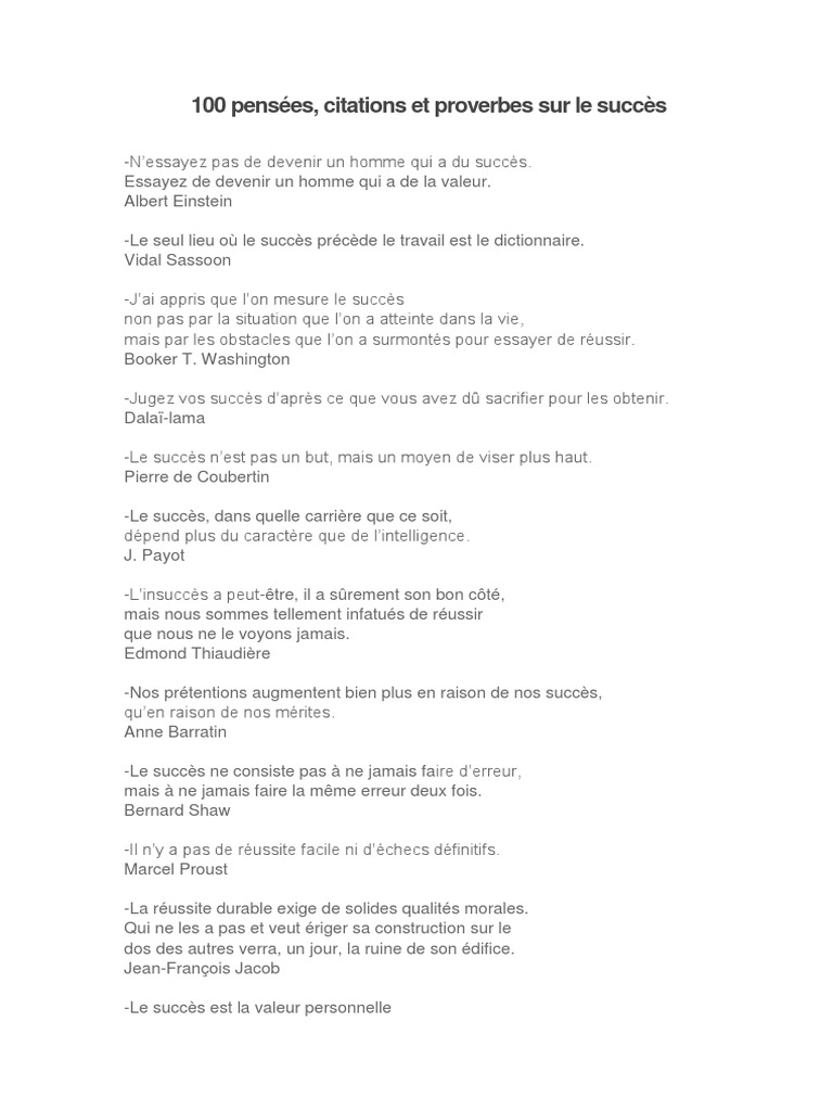 100 Pensees Et Citations Proverbes Succes Science Sciences Philosophiques