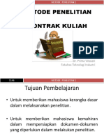 Metode Penelitian Kontrak Kuliah: Dr. Prima Vitasari Fakultas Teknologi Industri