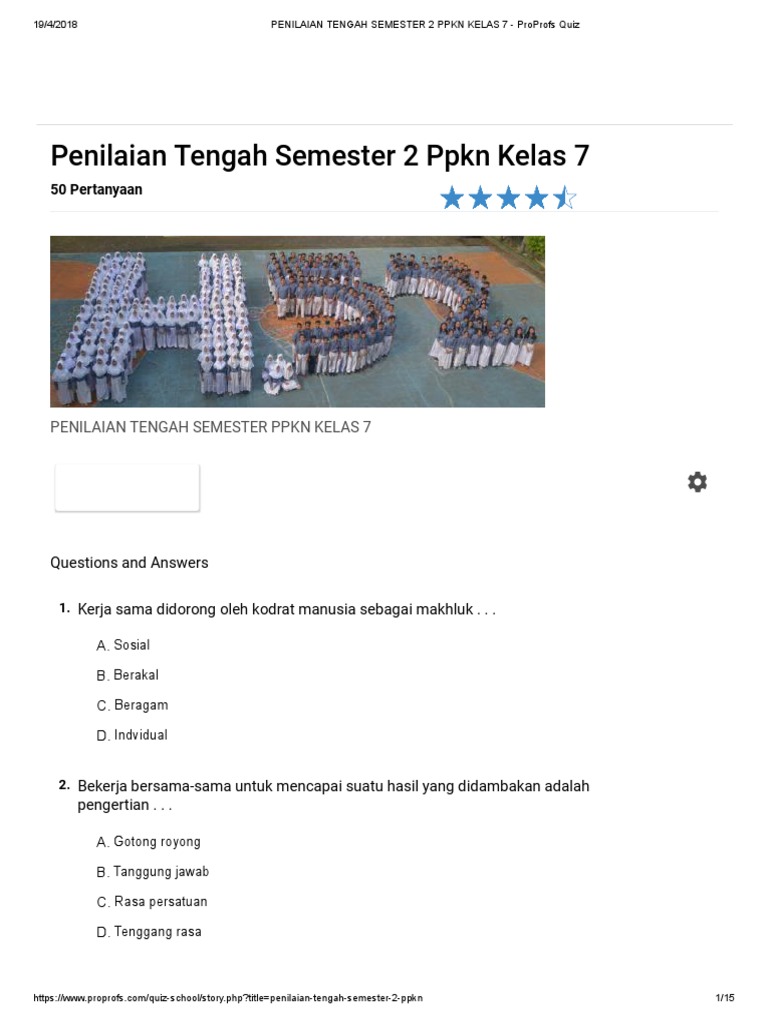 Penilaian Tengah Semester 2 Ppkn Kelas 7 Proprofs Quiz