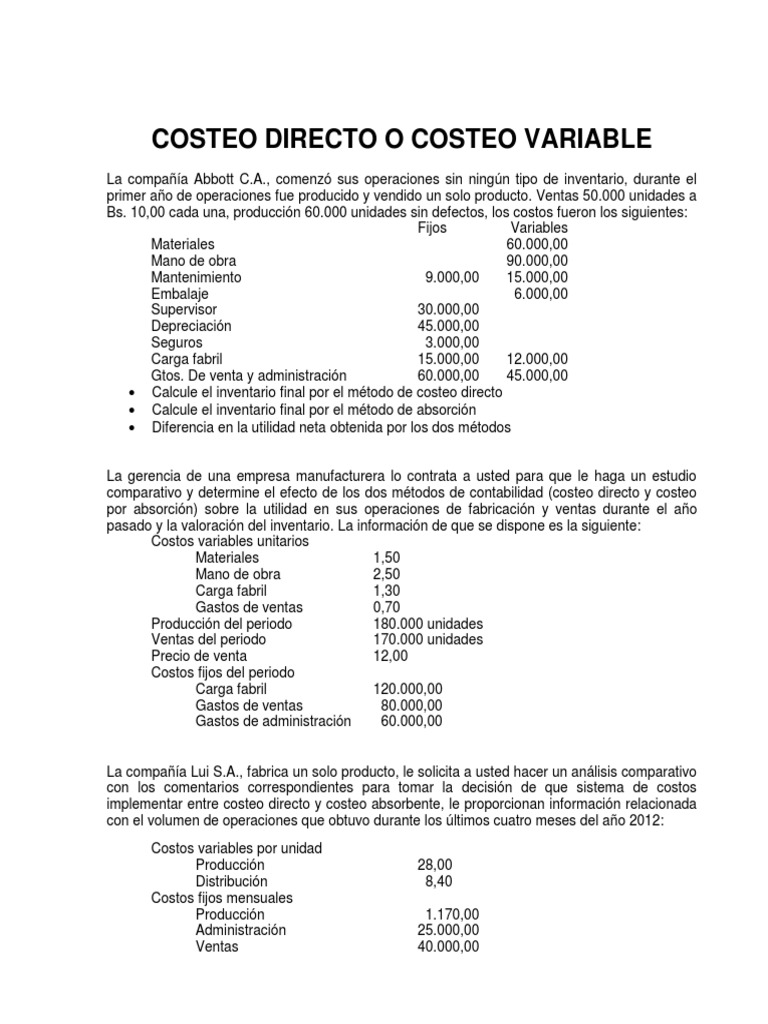 Análisis de Costeo Directo y Absorbente | PDF | Inventario ...