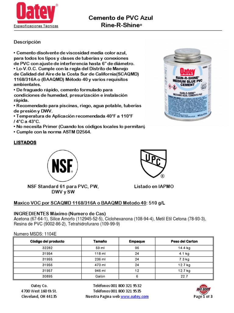 PVC Rain R Shine Etiqueta Azul FT PDF Cemento Sistema respiratorio