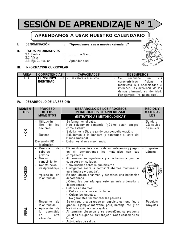 Calendario para Niños de 3 Años | PDF | Salón de clases | Aprendizaje