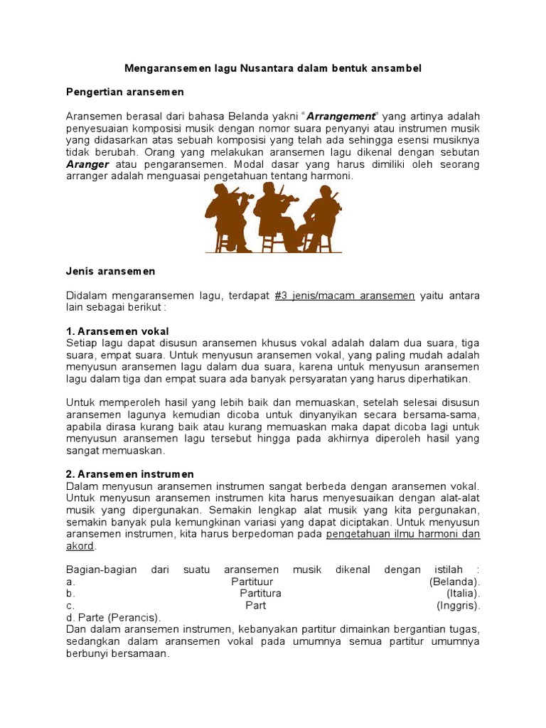 Mengaransemen Lagu Nusantara Dalam Bentuk Ansambel
