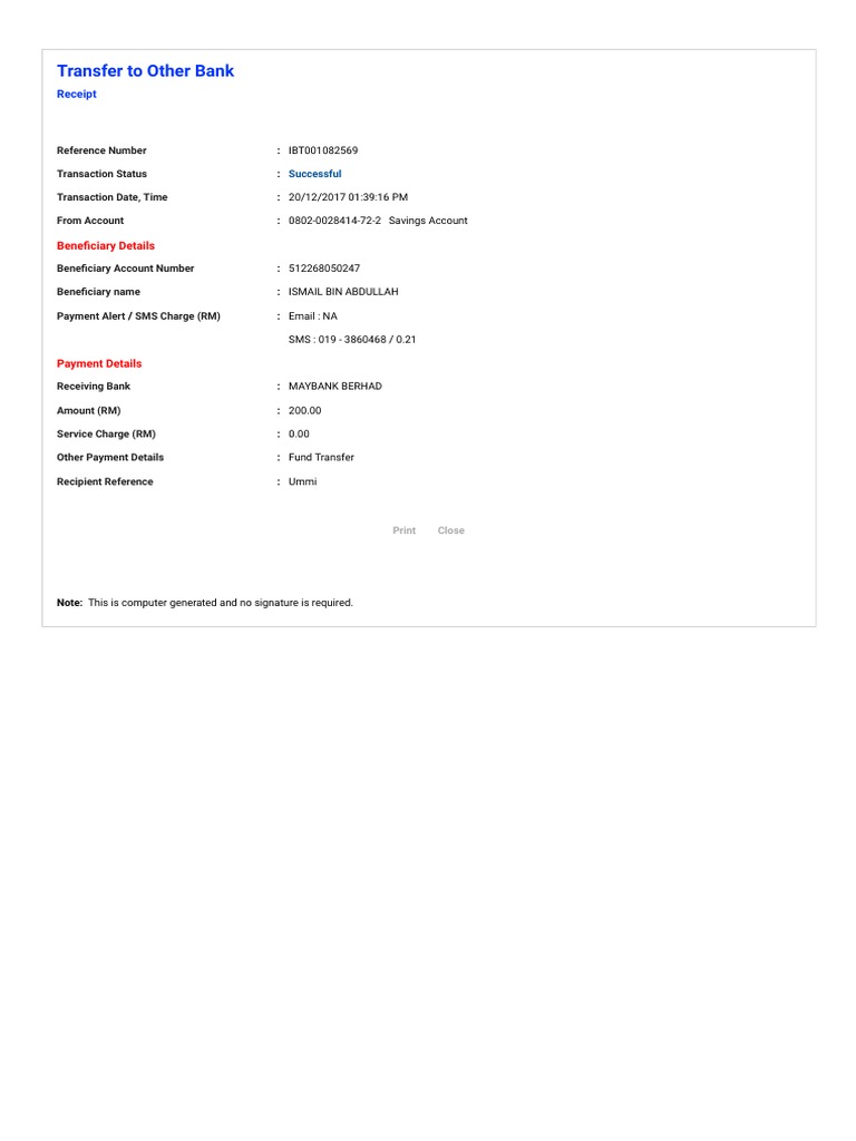 Transfer To Other Bank: Beneficiary Details | PDF | Financial Transaction |  Receipt