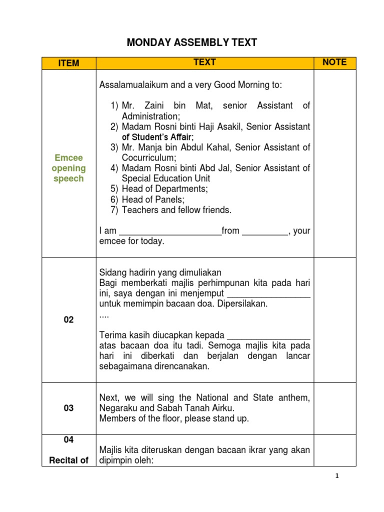 Monday Morning Assembly Script-3 | PDF