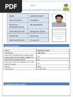 BPCL Application Form For Recruitment Through Gate 2018: Name: Anurag Kumar