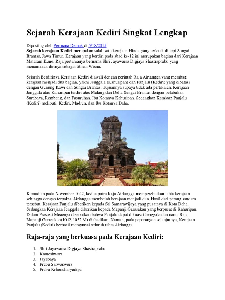 Sejarah Kerajaan Kediri Singkat Lengkap Pdf