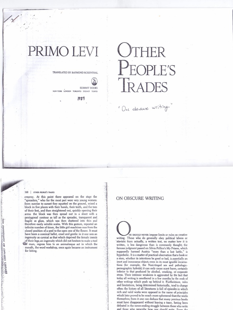 Primo Levi, On Obscure Writing | PDF
