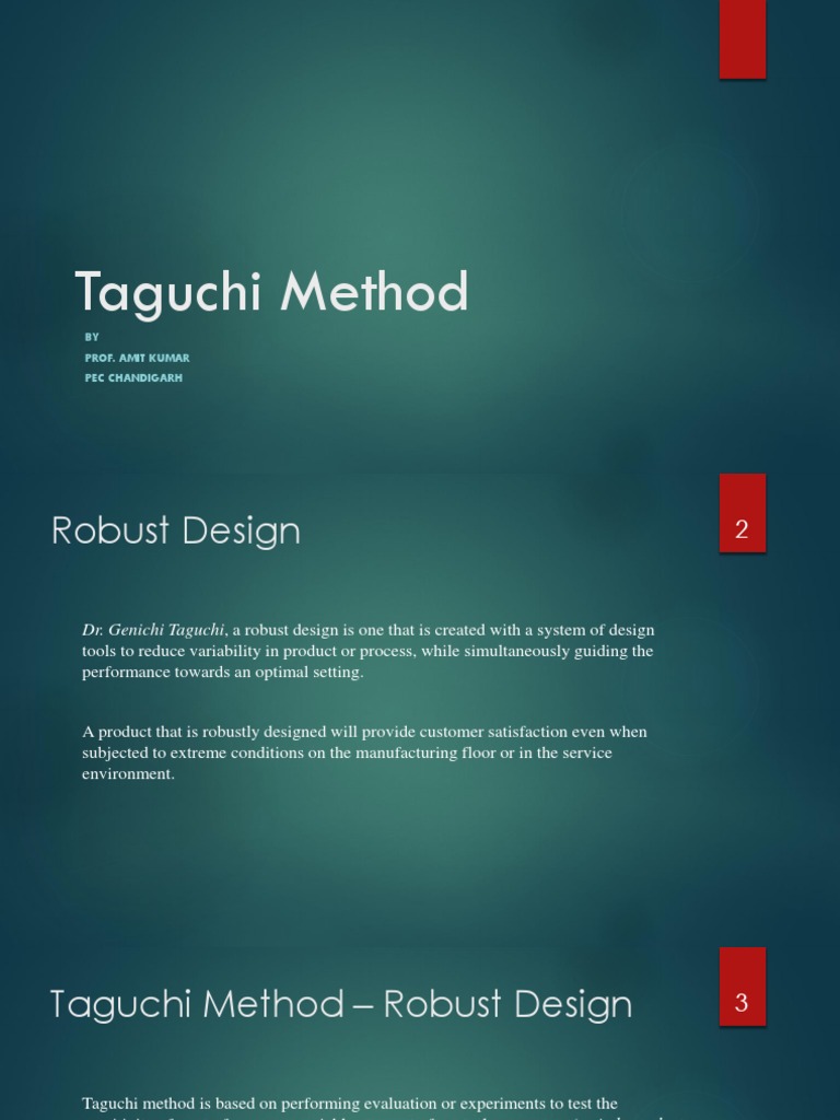 Taguchi Method BY Prof. Amit Kumar Pec Chandigarh PDF Analysis Of