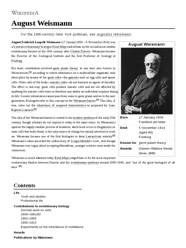 August Weismann ENG Organisms Earth & Life Sciences