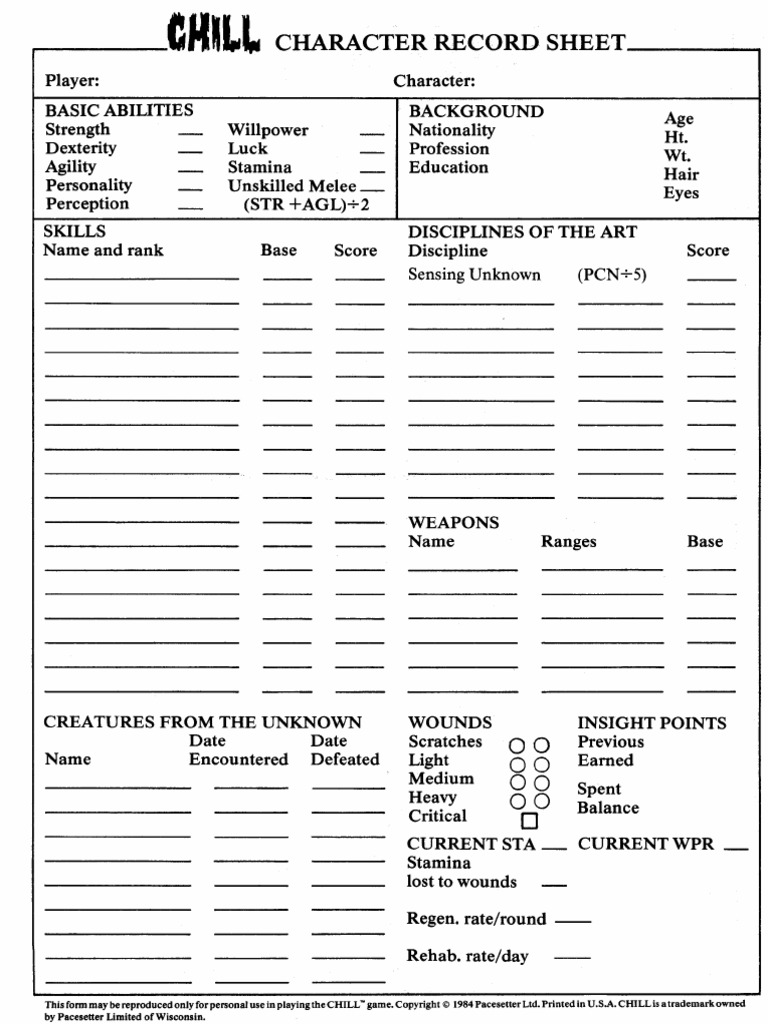 Original Character Sheet | PDF