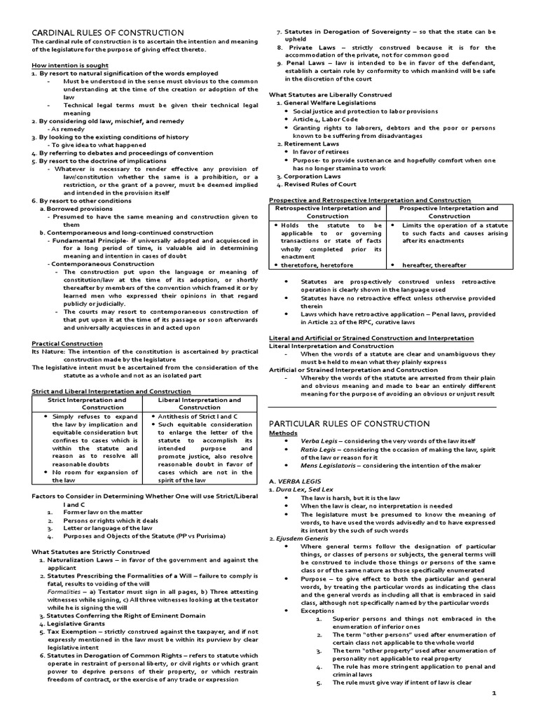 Cardinal Rules of Statutory Construction | PDF | Statutory ...