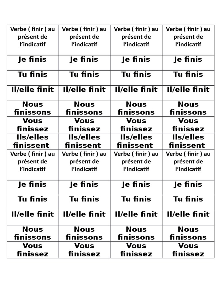 Conjugaison du verbe finir au présent | PDF | Arts du langage et discipline
