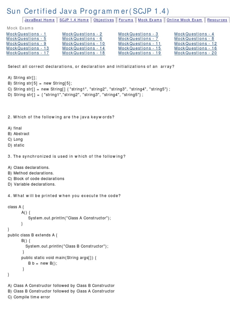 Java Mock Tests For SCJP | PDF