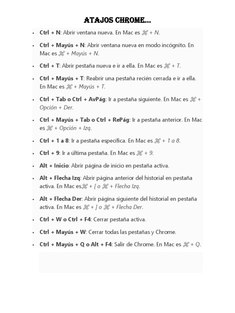 Atajos Chrome Pdf Red Mundial Internet Y Web