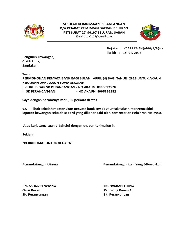 Contoh Surat Permohonan Penya Bank