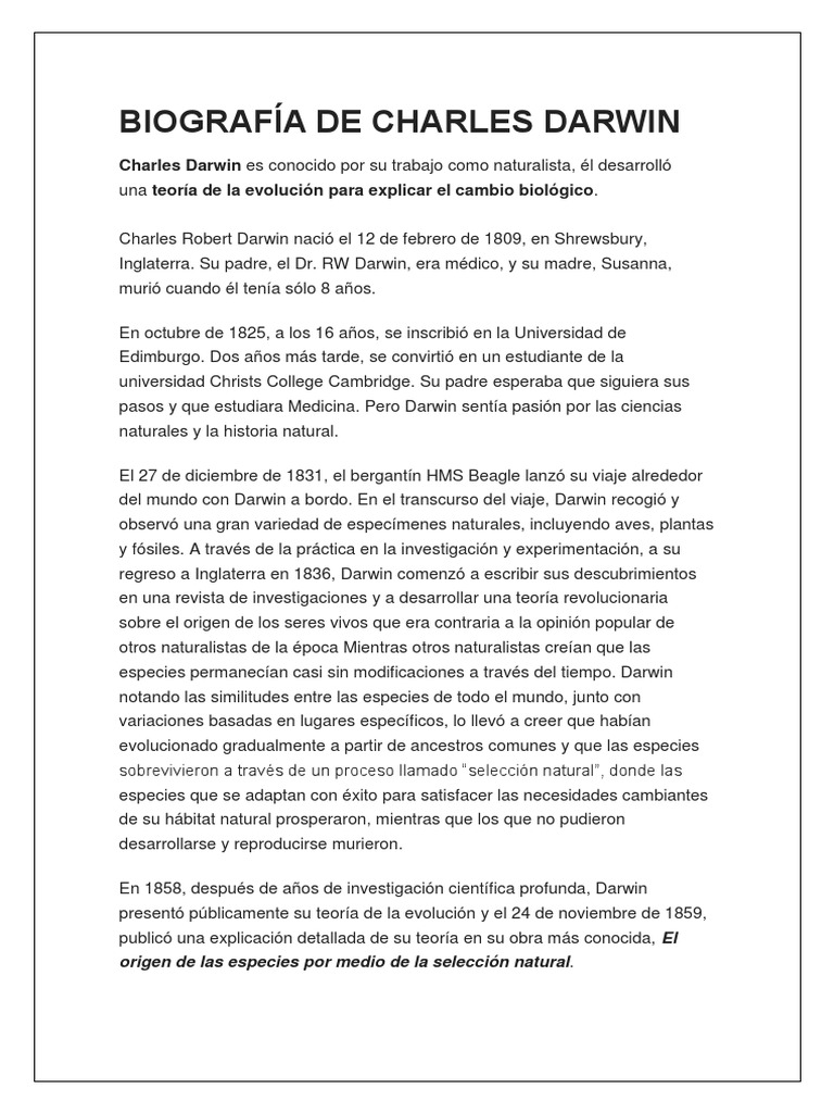 Biografia De Charles Darwin Charles Darwin Evolucion