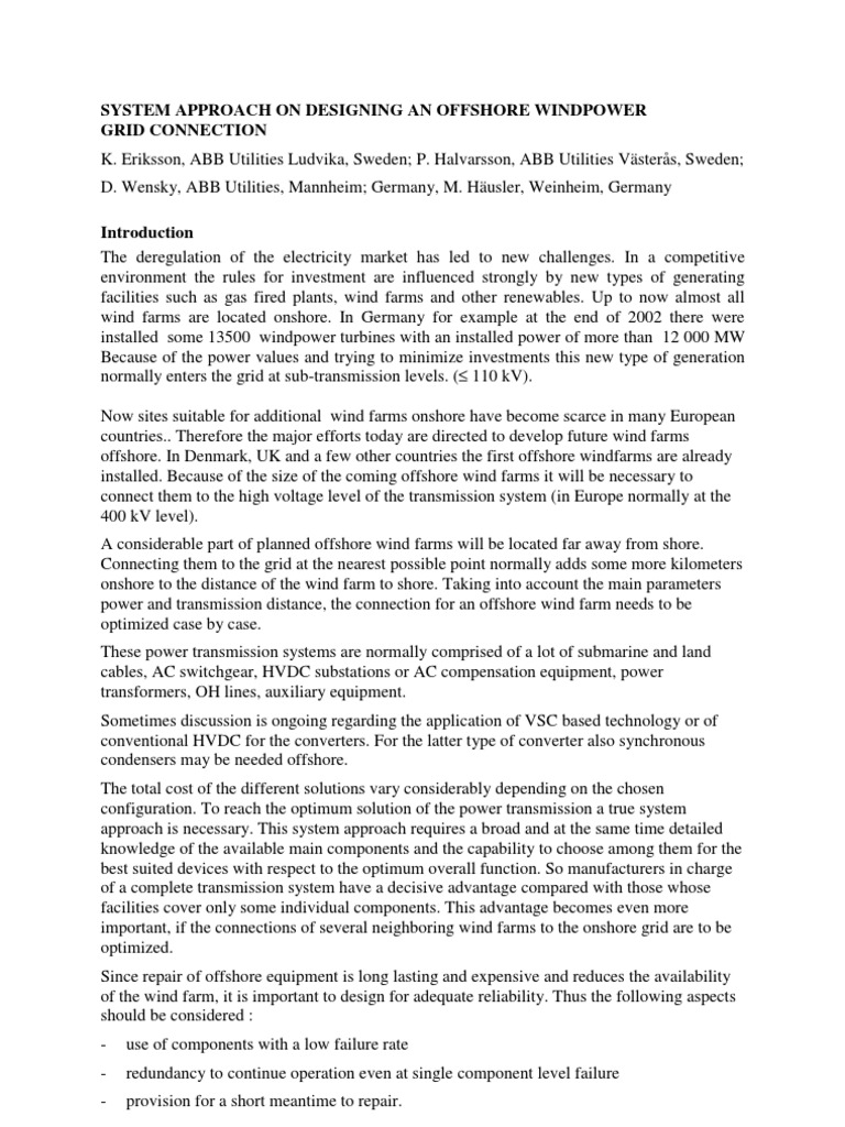 Designing Offshore Wind Power Connections | PDF | High Voltage Direct ...