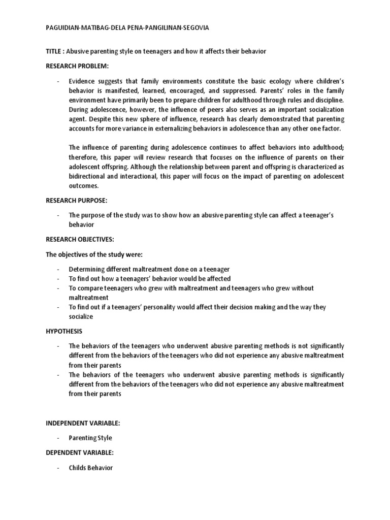 Impact of Abusive Parenting on Teens | PDF | Wellness