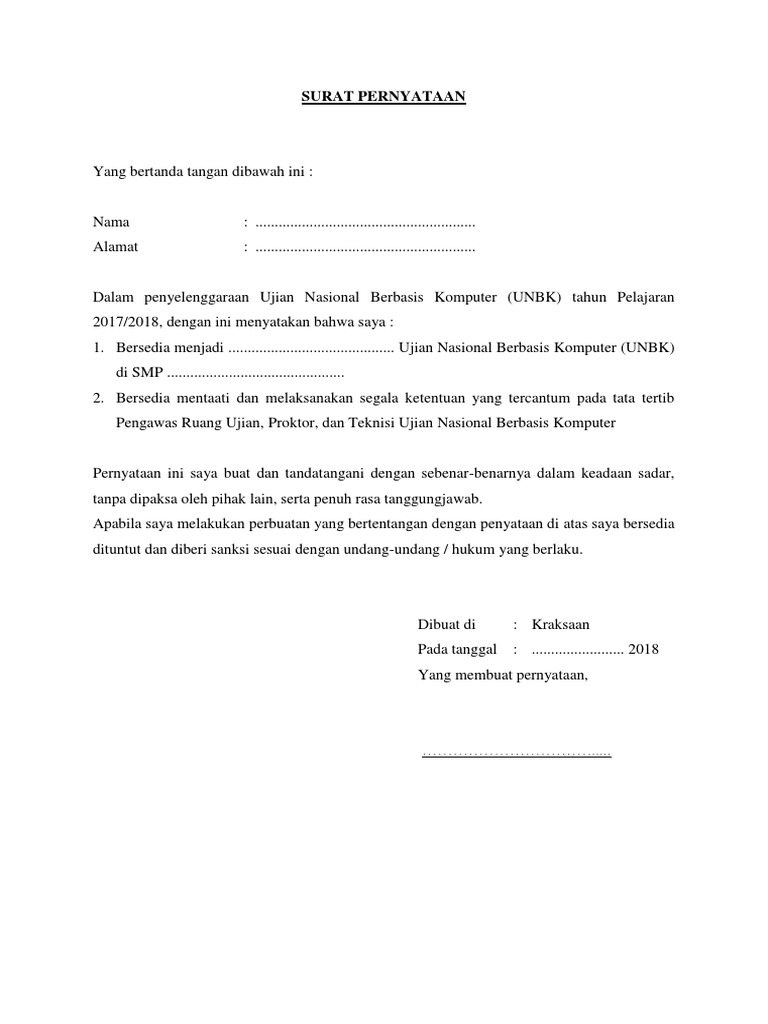 Surat Pernyataan Pengawas Proktor Dan Teknisi
