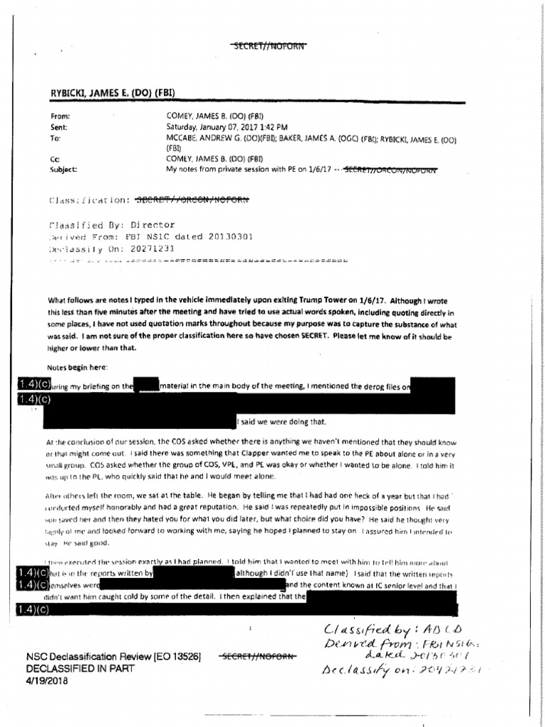 2018-4-19 Comey Memo - Enclosure Unclassified