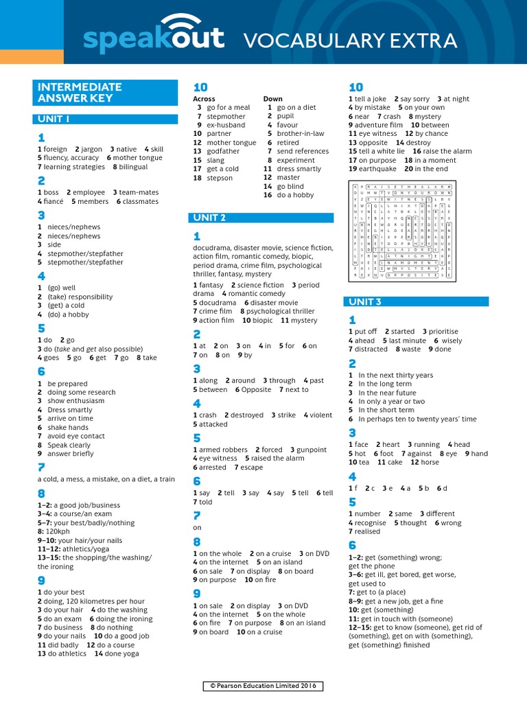 Speakout Vocabulary Extra Intermediate Answer Key pdf