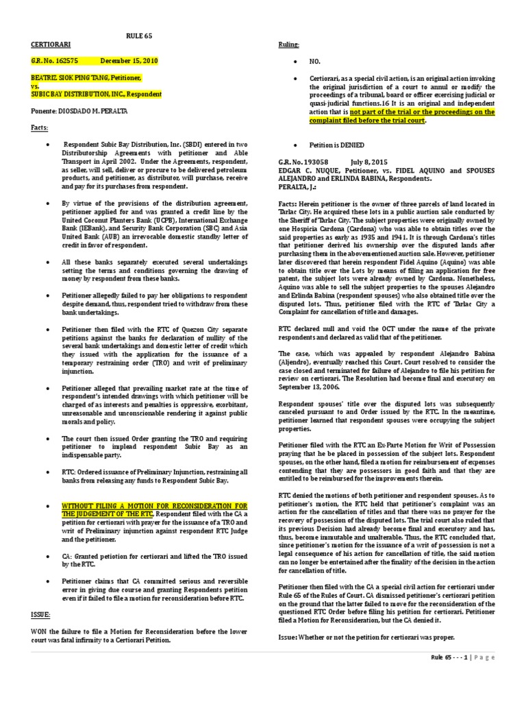 Certiorari Petition and Motion Reconsideration | PDF | Certiorari ...