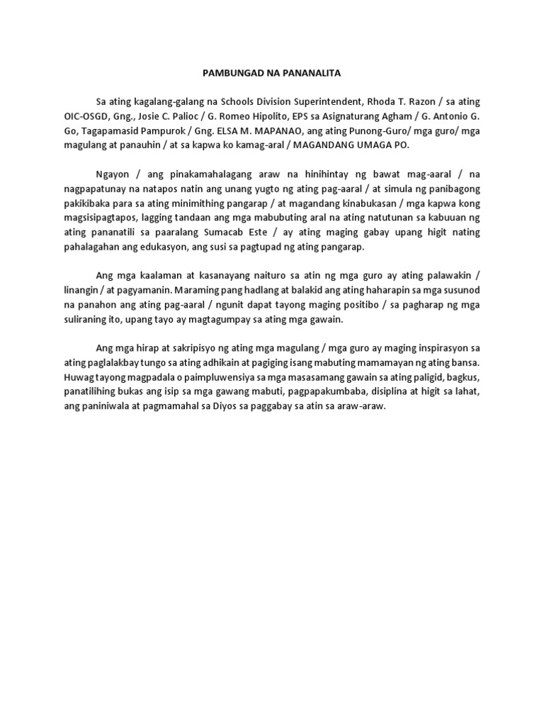 Pambungad Na Pananalita | PDF