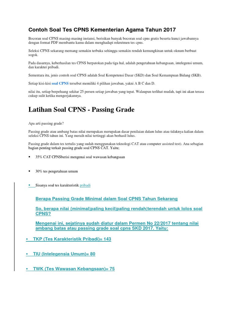 Download Soal Cpns 2018 Pdf Gratis Kunci Ujian