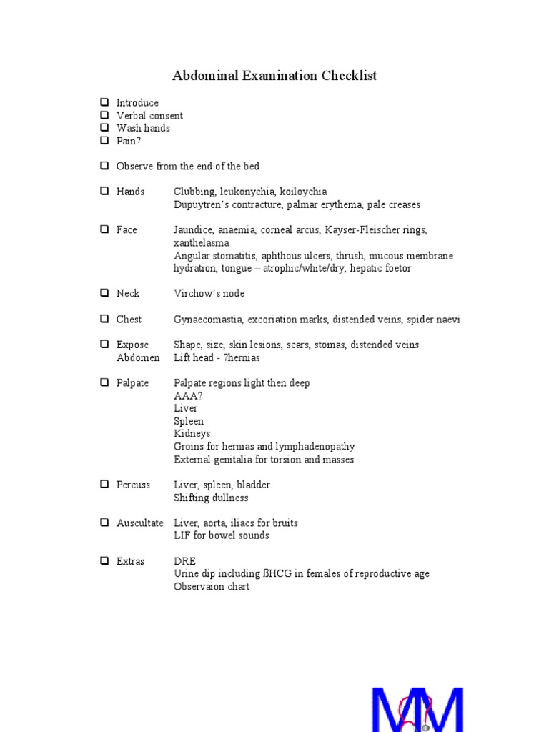 Abdominal Examination OSCE Checklist | PDF