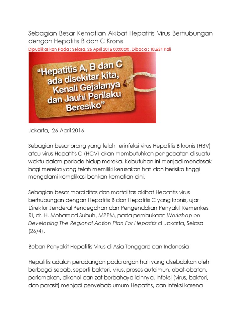 Sebagian Besar Kematian Akibat Hepatitis Virus Berhubungan Dengan