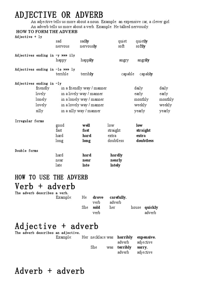 Adjective or Adverb How To Use The Adverb PDF Adverb Adjective