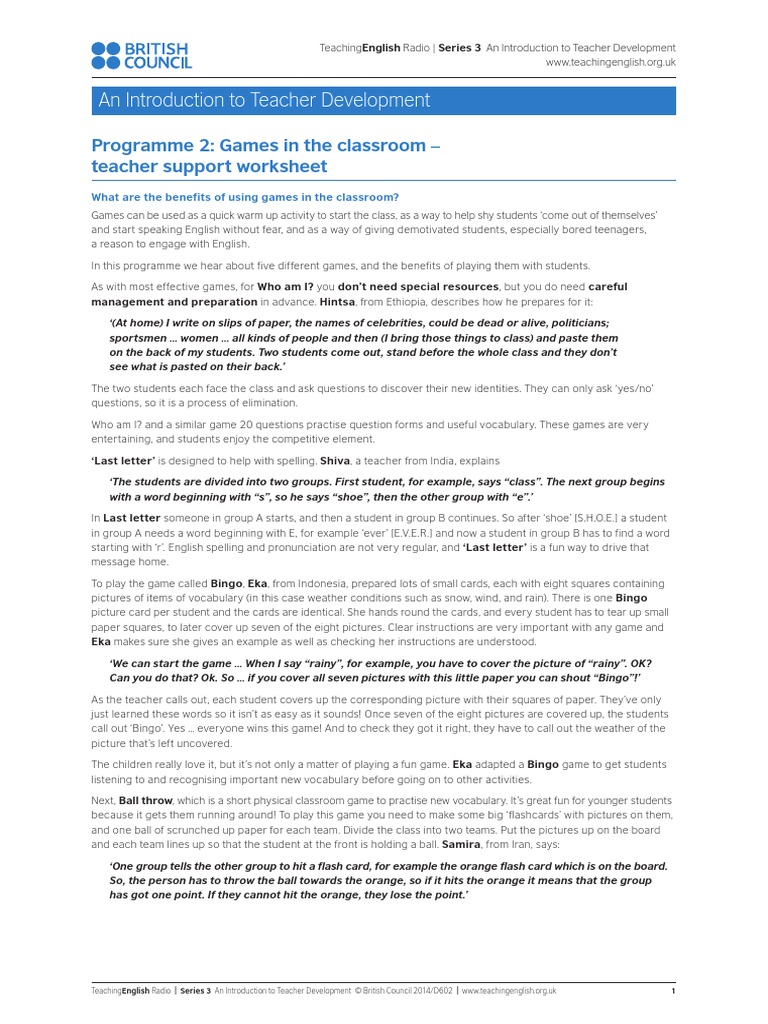An Introduction To Teacher Development: Programme 2: Games in The ...