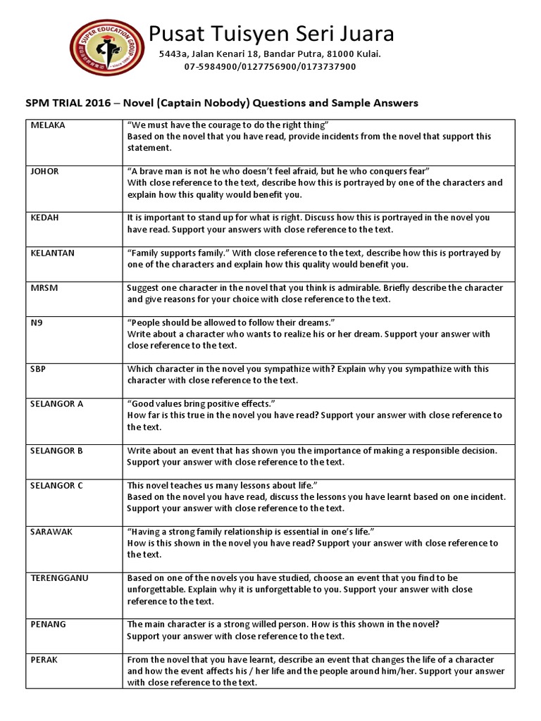 Captain Nobody 2016 Trial All States Questions Pdf