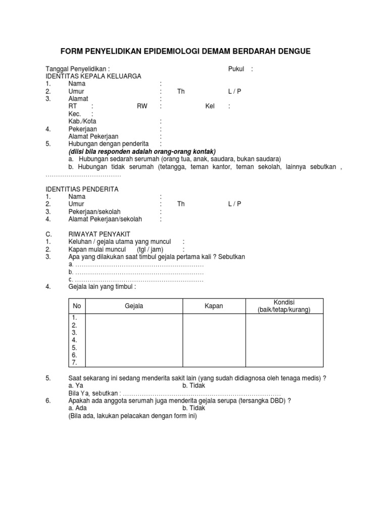 Formulir Penyelidikan Demam Berdarah | PDF