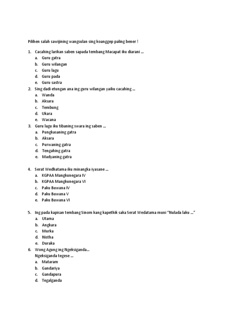 Soal Bhs Jawa X Genap