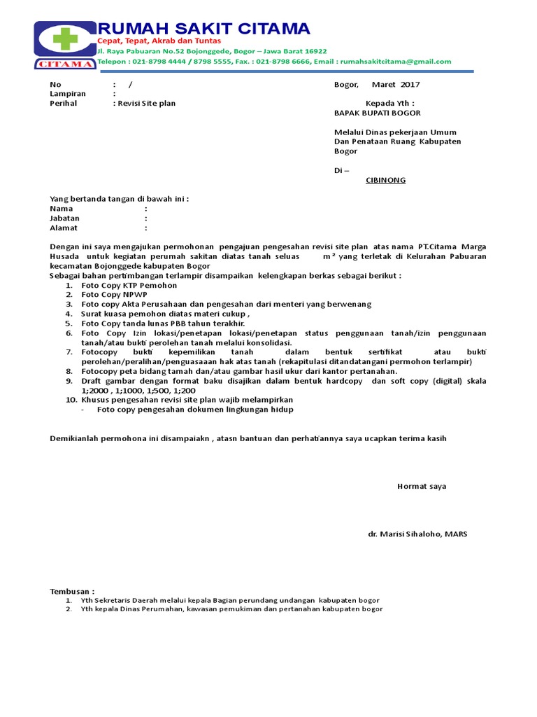 Contoh Surat Mohon Site Plan