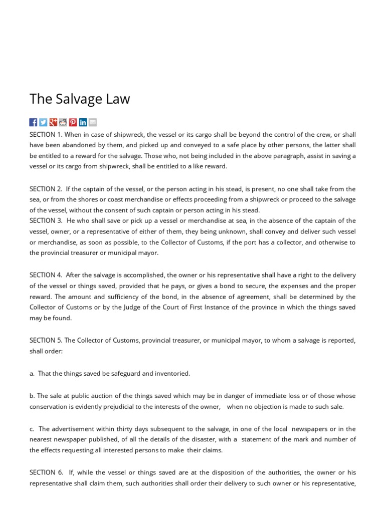 Guidelines for Determining Salvage Rewards and Compensation for
