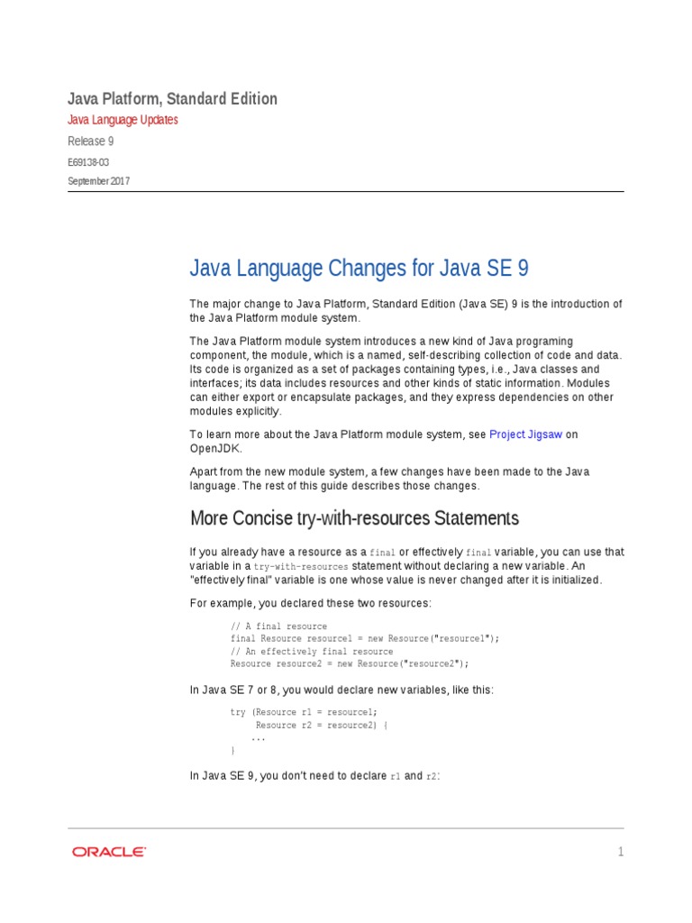 Java Language Changes For Java SE 9 More Concise TryWithResources